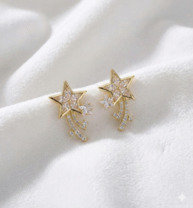 Elegant Gold Plated Crystal Shooting Star Stud Earrings