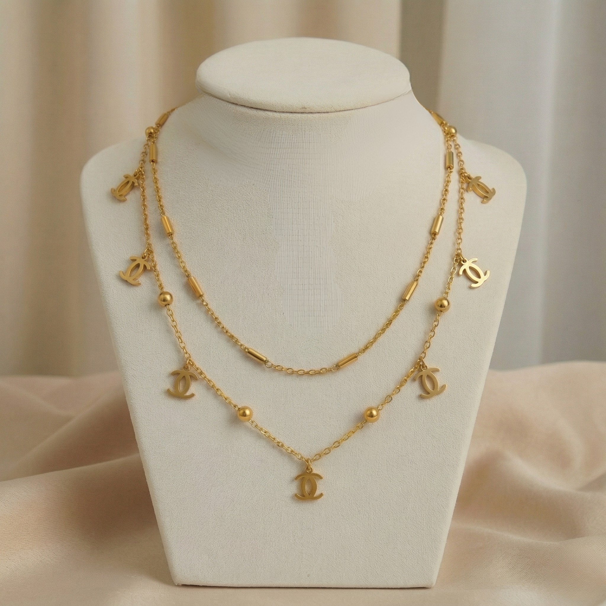 elegant floral charm layered gold necklace elegant floral charm layered gold necklace