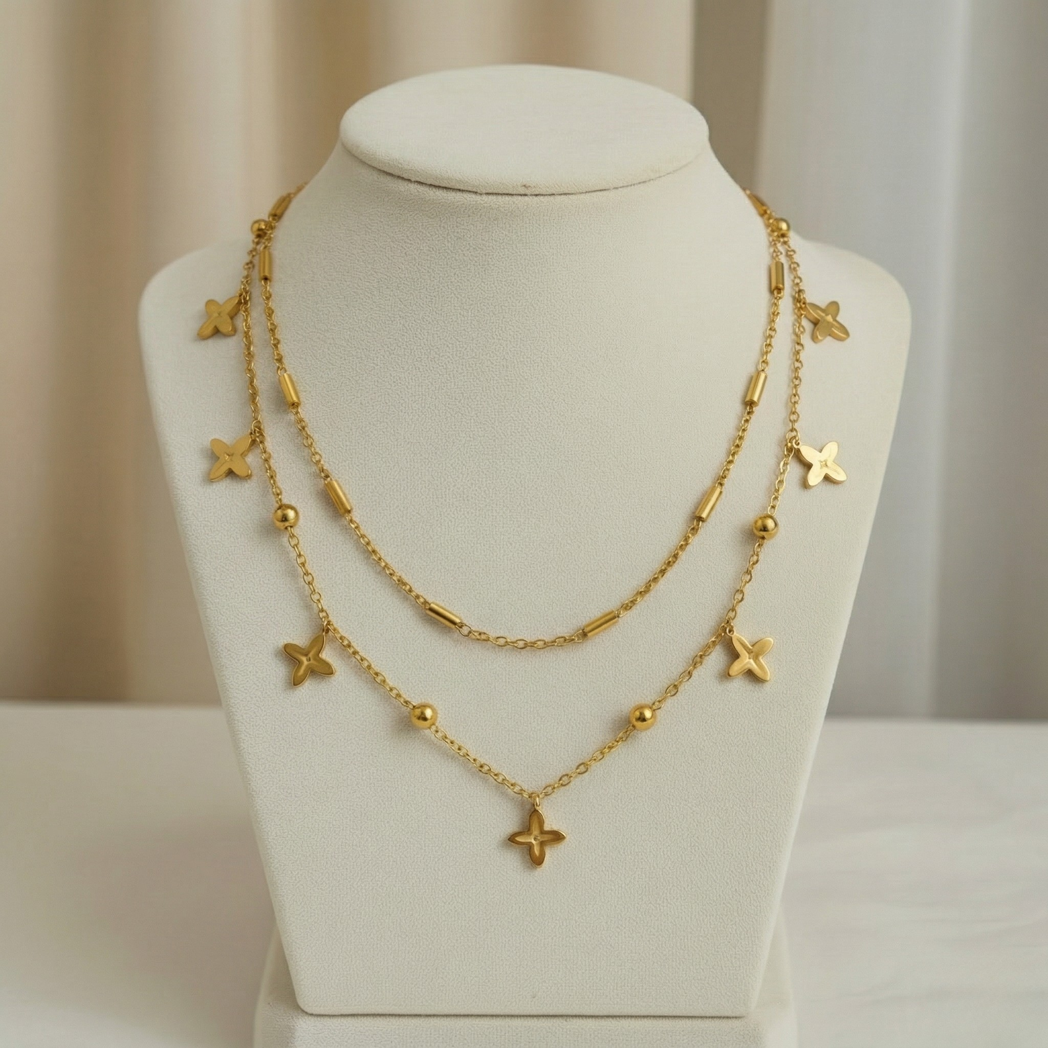elegant floral charm layered gold necklace elegant floral charm layered gold necklace