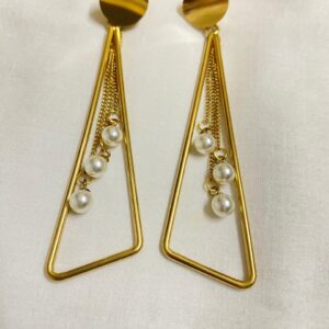 gold geometric pearl drop earrings for women