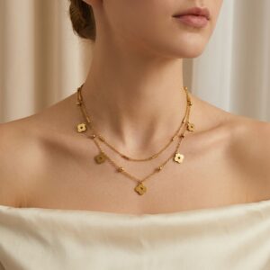 luxury monogram charm layered necklace