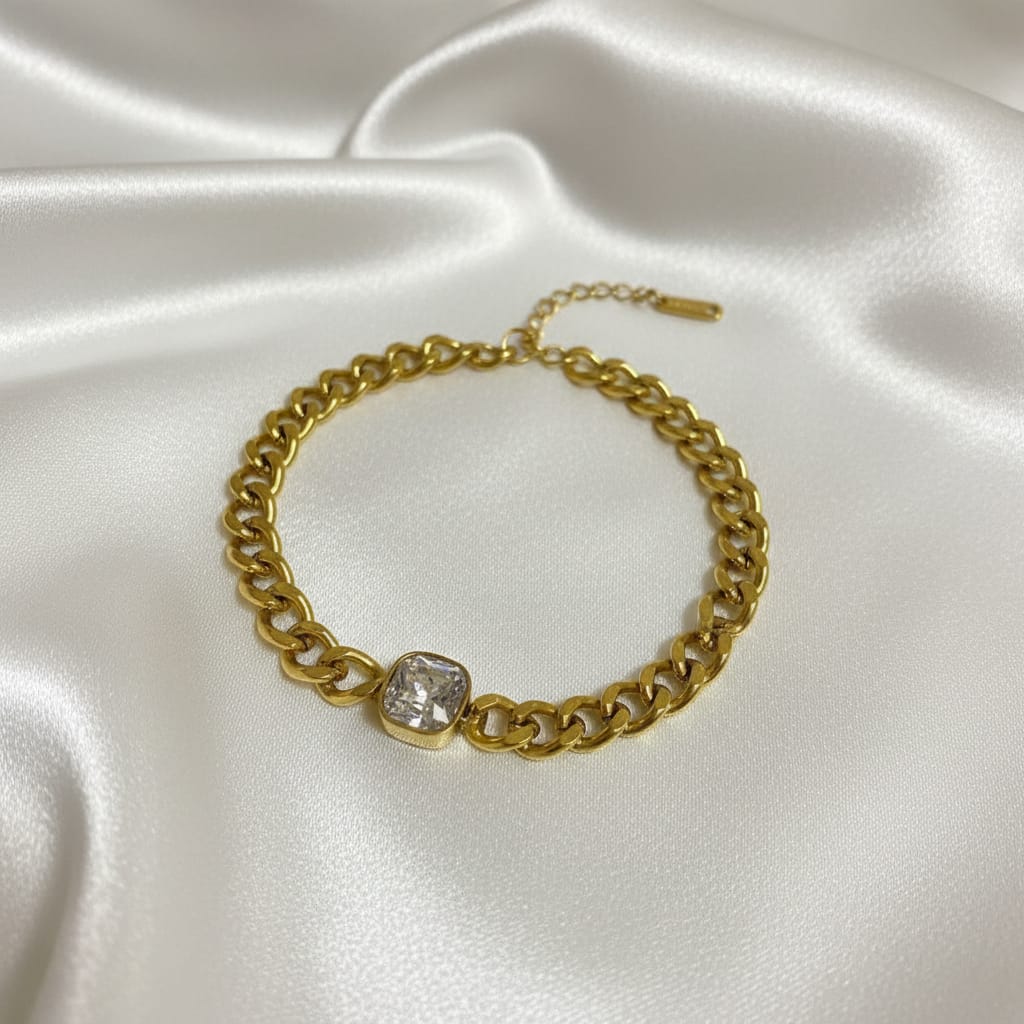 gold chain bracelet with crystal – elegant curb link bracelet for women gold chain bracelet with crystal – elegant curb link bracelet for women