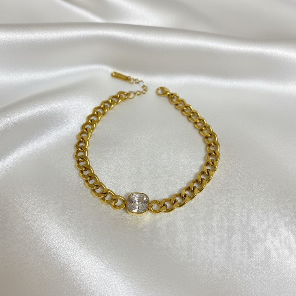 gold chain bracelet with crystal – elegant curb link bracelet for women gold chain bracelet with crystal – elegant curb link bracelet for women
