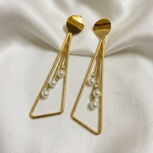 gold geometric pearl drop earrings for women