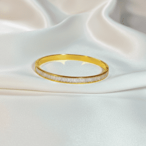 elegant crystal bar gold bangle bracelet – stainless steel minimal luxury bracelet for women