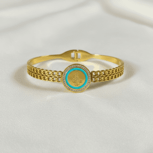 turquoise calligraphy medallion gold