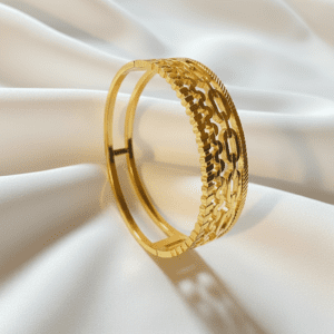 elegant gold woven chain bangle bracelet – stainless steel luxury pattern bracelet for women