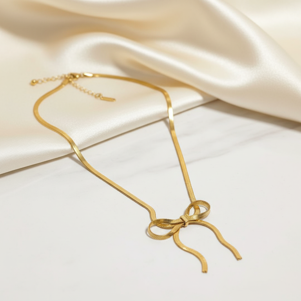 elegant bow knot gold snake chain necklace elegant bow knot gold snake chain necklace