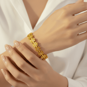 gold floral design bangle for women – elegant daisy pattern statement