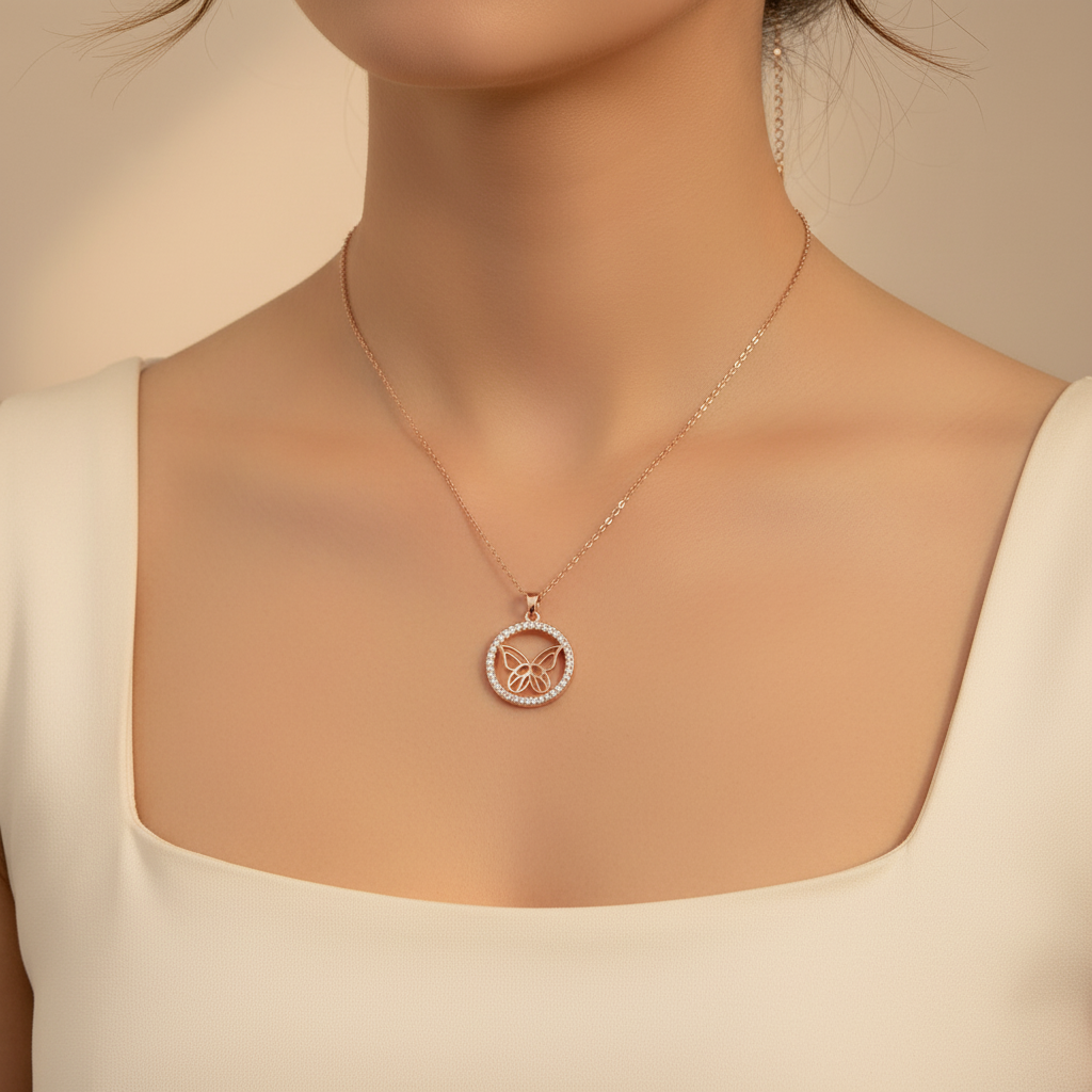 rose gold butterfly crystal circle pendant necklace – elegant minimal jewelry for women rose gold butterfly crystal circle pendant necklace – elegant minimal jewelry for women
