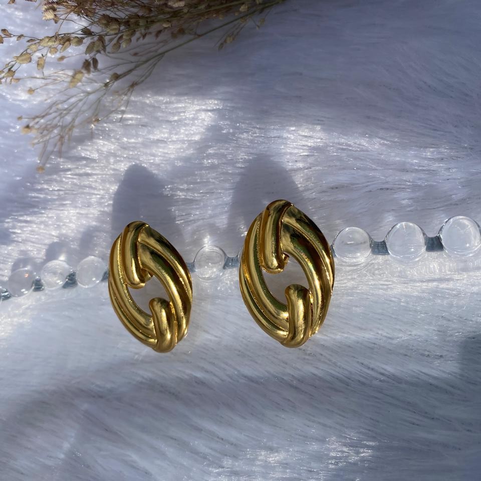 gold plated chunky oval stud earrings for women gold plated chunky oval stud earrings for women