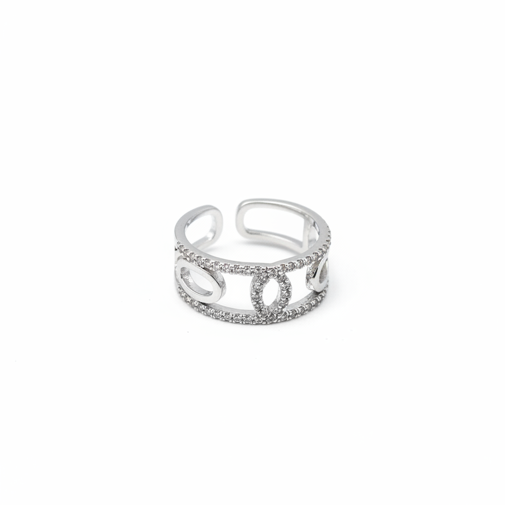 crystal oval link adjustable ring – elegant silver statement ring for women crystal oval link adjustable ring – elegant silver statement ring for women