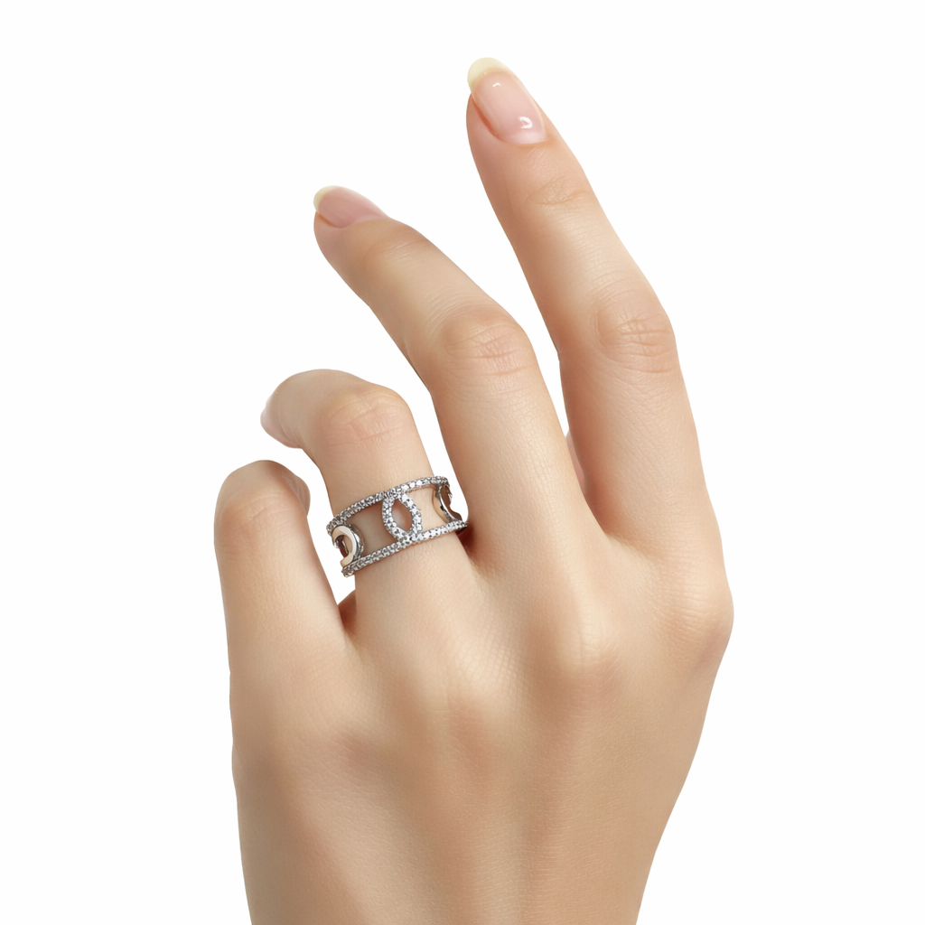 crystal oval link adjustable ring – elegant silver statement ring for women crystal oval link adjustable ring – elegant silver statement ring for women