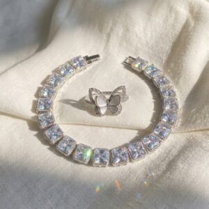 luxury crystal tennis bracelet with free butterfly ring