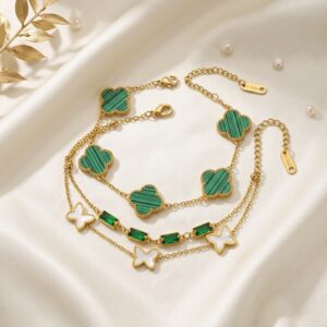green clover & butterfly charm bracelet combo
