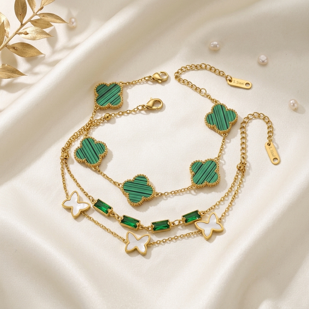 green clover & butterfly charm bracelet combo green clover & butterfly charm bracelet combo