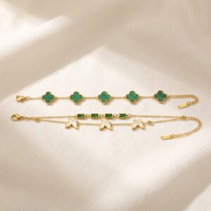 green clover & butterfly charm bracelet combo