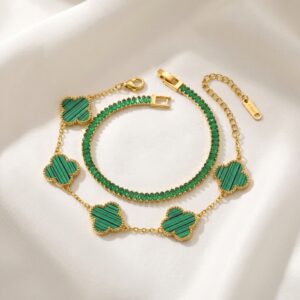 green clover & emerald tennis bracelet combo