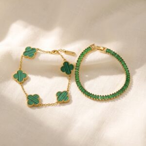 green clover & emerald tennis bracelet combo