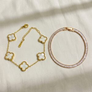 gold clover & golden crystal tennis bracelet combo