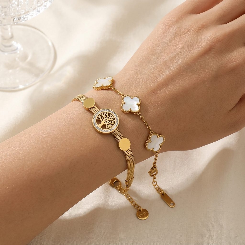 the symbolic set – tree of life & clover bracelets the symbolic set – tree of life & clover bracelets