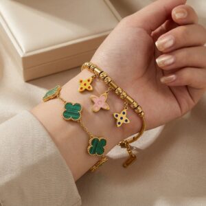 green clover bracelet & color charm gold bracelet combo green clover bracelet & color charm gold bracelet combo