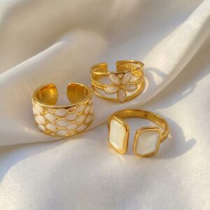 krish luxe pearl ring combo (set of 3 adjustable rings)