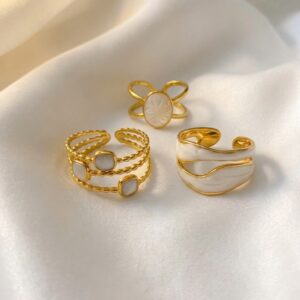 krish pearl wave & clover ring combo (set of 3 adjustable rings)