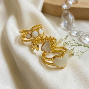 krish heart & pearl luxe ring combo (set of 3 adjustable rings)
