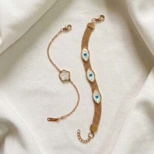 clover & evil eye gold bracelet combo set clover & evil eye gold bracelet combo set