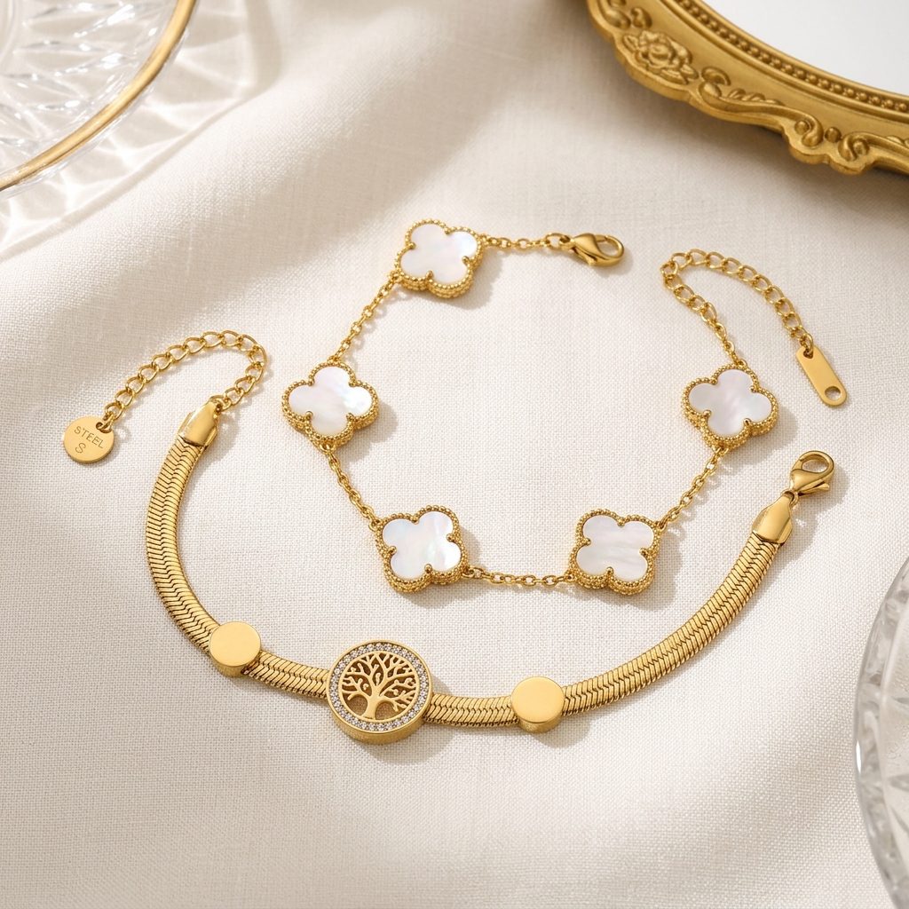 the symbolic set – tree of life & clover bracelets the symbolic set – tree of life & clover bracelets