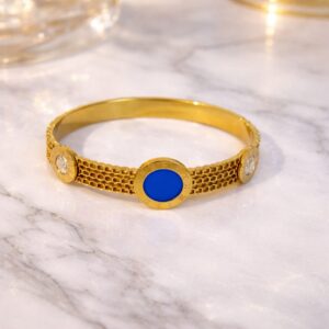 royal blue dial gold cuff bangle