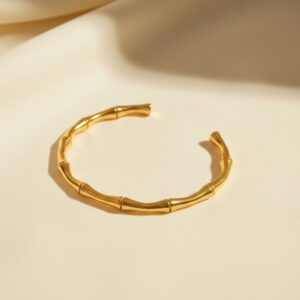 gold plated bamboo style open cuff bangle