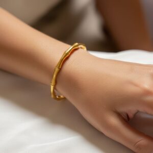gold plated bamboo style open cuff bangle
