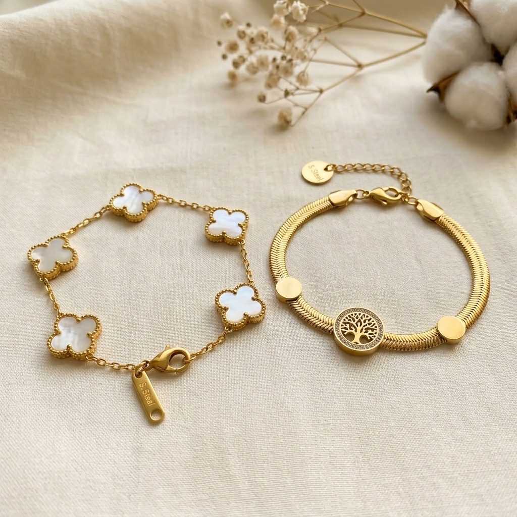 the symbolic set – tree of life & clover bracelets the symbolic set – tree of life & clover bracelets