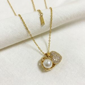 2 in 1 crystal & pearl heart pendant necklace