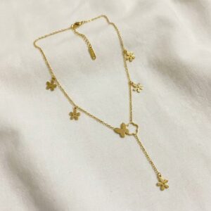 gold butterfly floral drop necklace