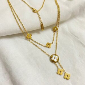 luxury clover layered drop necklace