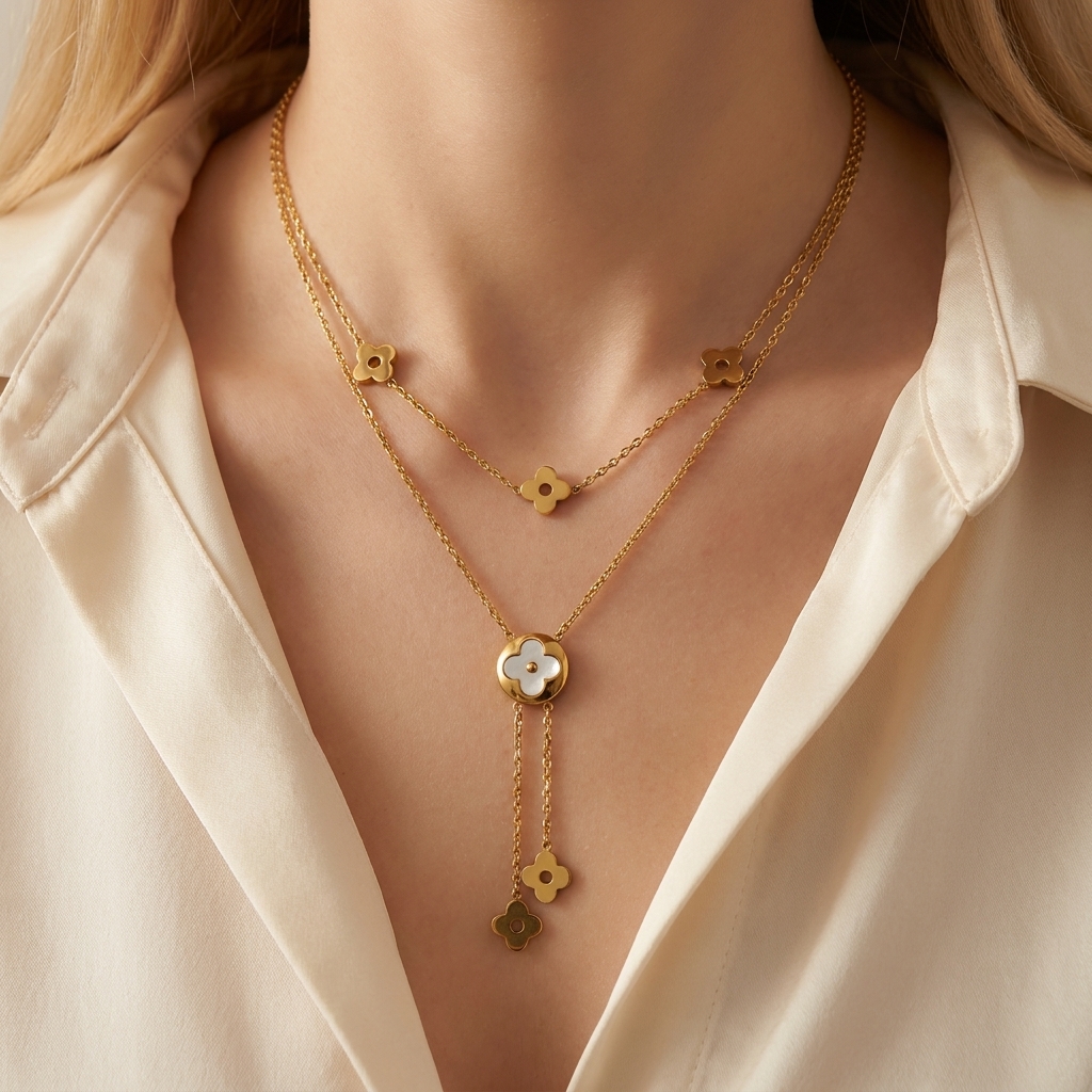 luxury clover layered drop necklace luxury clover layered drop necklace