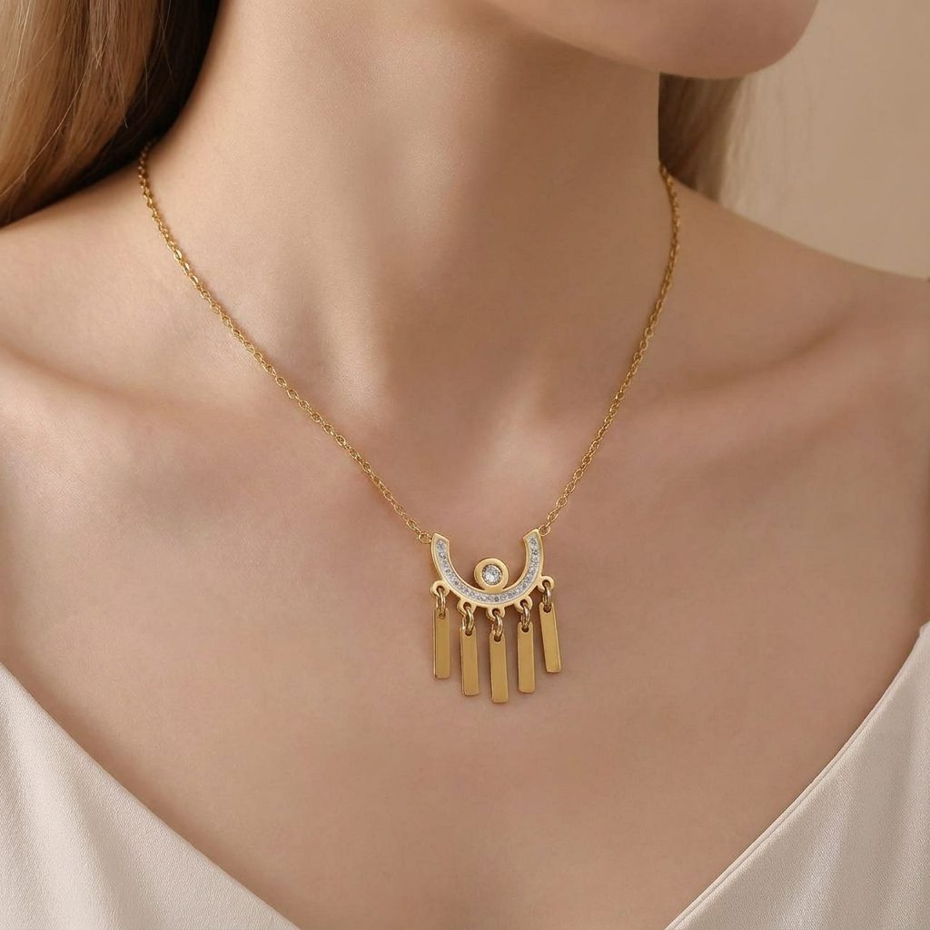 luxury crystal arc tassel necklace luxury crystal arc tassel necklace