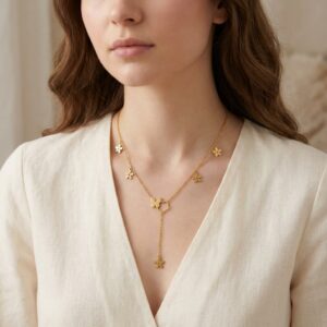 gold butterfly floral drop necklace