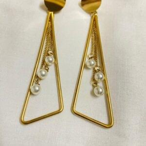 gold geometric pearl drop earrings for women gold geometric pearl drop earrings for women