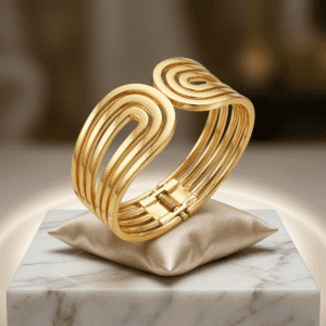 gold statement cuff bangle for women – modern layered open design