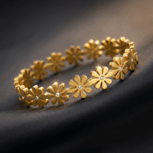 Home gold floral design bangle for women – elegant daisy pattern statement