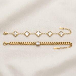 clover charm bracelet & chunky chain crystal bracelet combo clover charm bracelet & chunky chain crystal bracelet combo