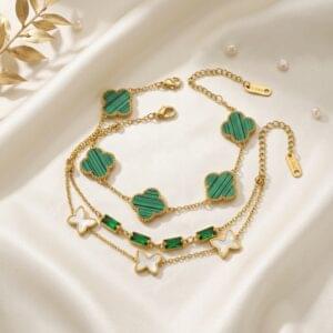 Home green clover & butterfly charm bracelet combo