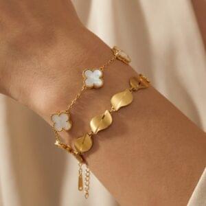 gold clover charm & leaf bracelet combo gold clover charm & leaf bracelet combo