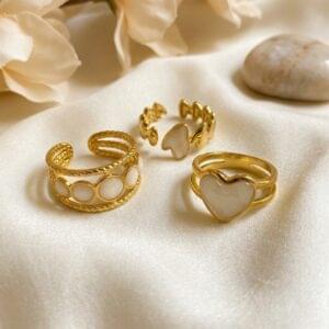 Home krish heart & pearl luxe ring combo (set of 3 adjustable rings)