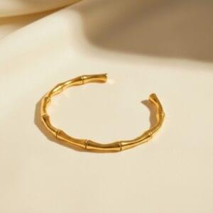 Home gold plated bamboo style open cuff bangle