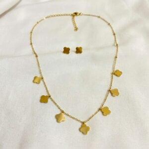 gold clover charm necklace & earrings set